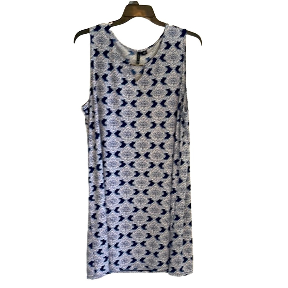 New Directions Navy and White Pattern with a touch of pink dress